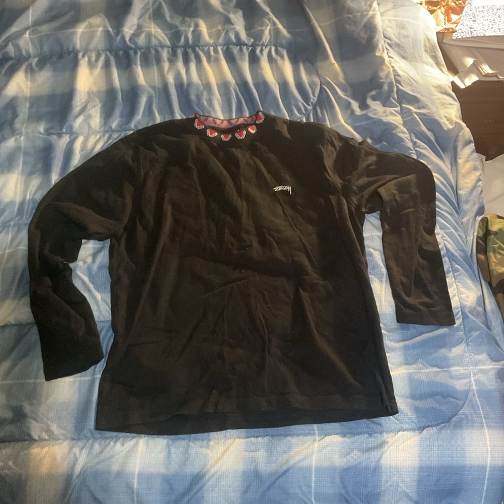 Stussy Black Long Sleeve Tee with Pink Accents